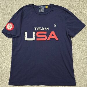 Polo Ralph Lauren Womens Team‎ USA Graphic Tee Size L Blue Olympic 2022 Sporty